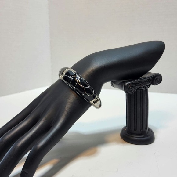 Lia Sophia Silver and Black Rhinestone Accent Bangle Hinged Bracelet - Picture 2 of 7